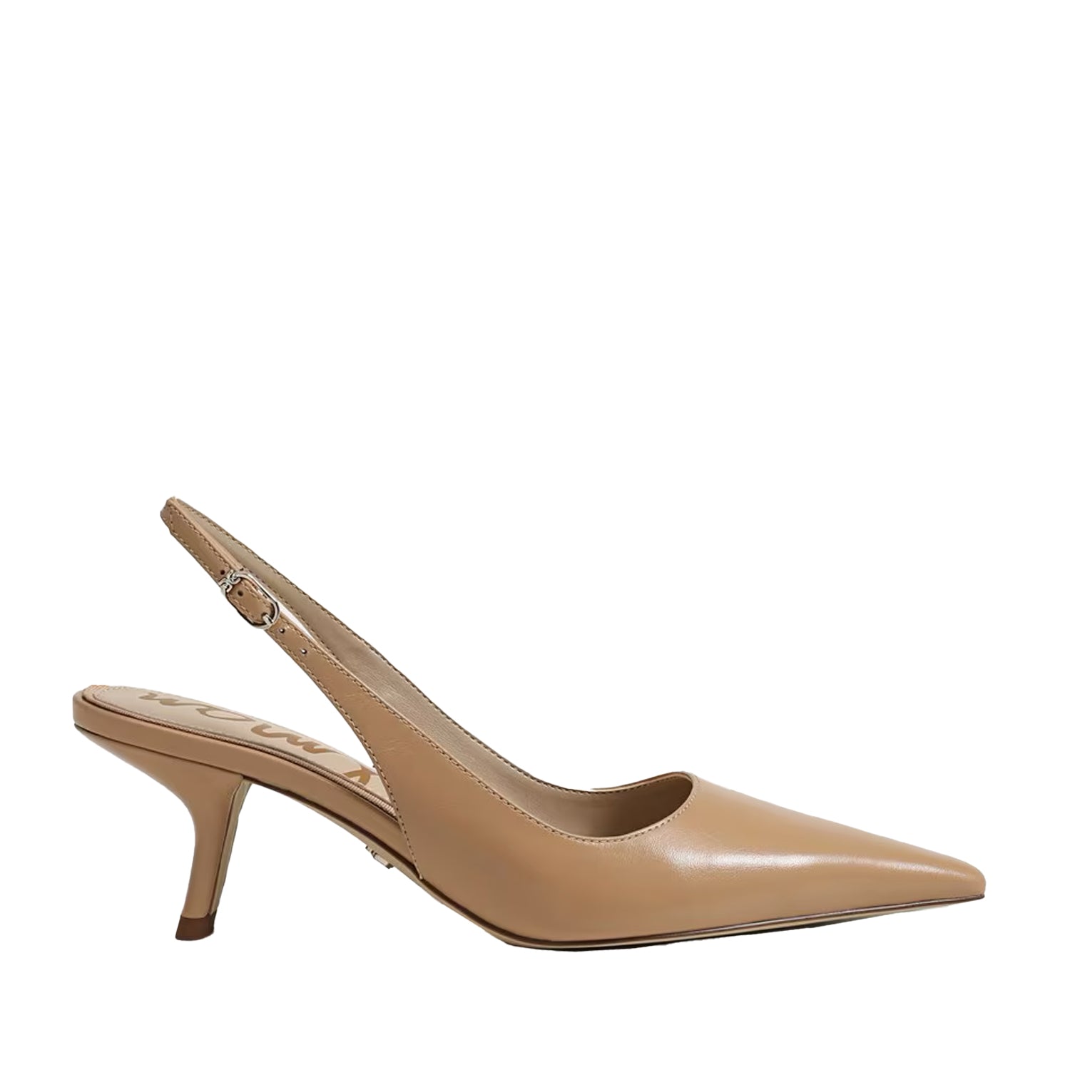 Nude leather slingback heel with a pointed toe