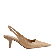 Tan raffia slingback heel with a pointed toe