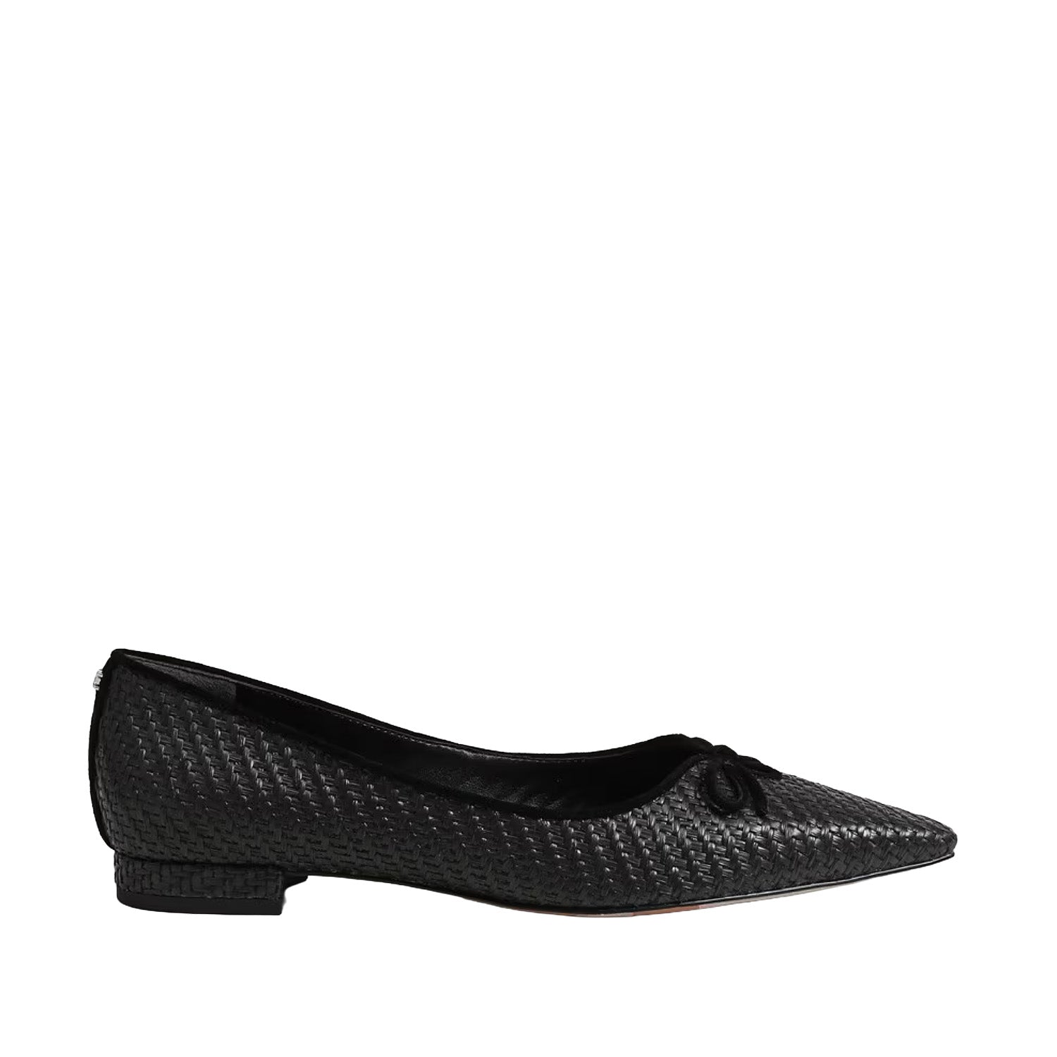 Black textured flat shoe on a white background