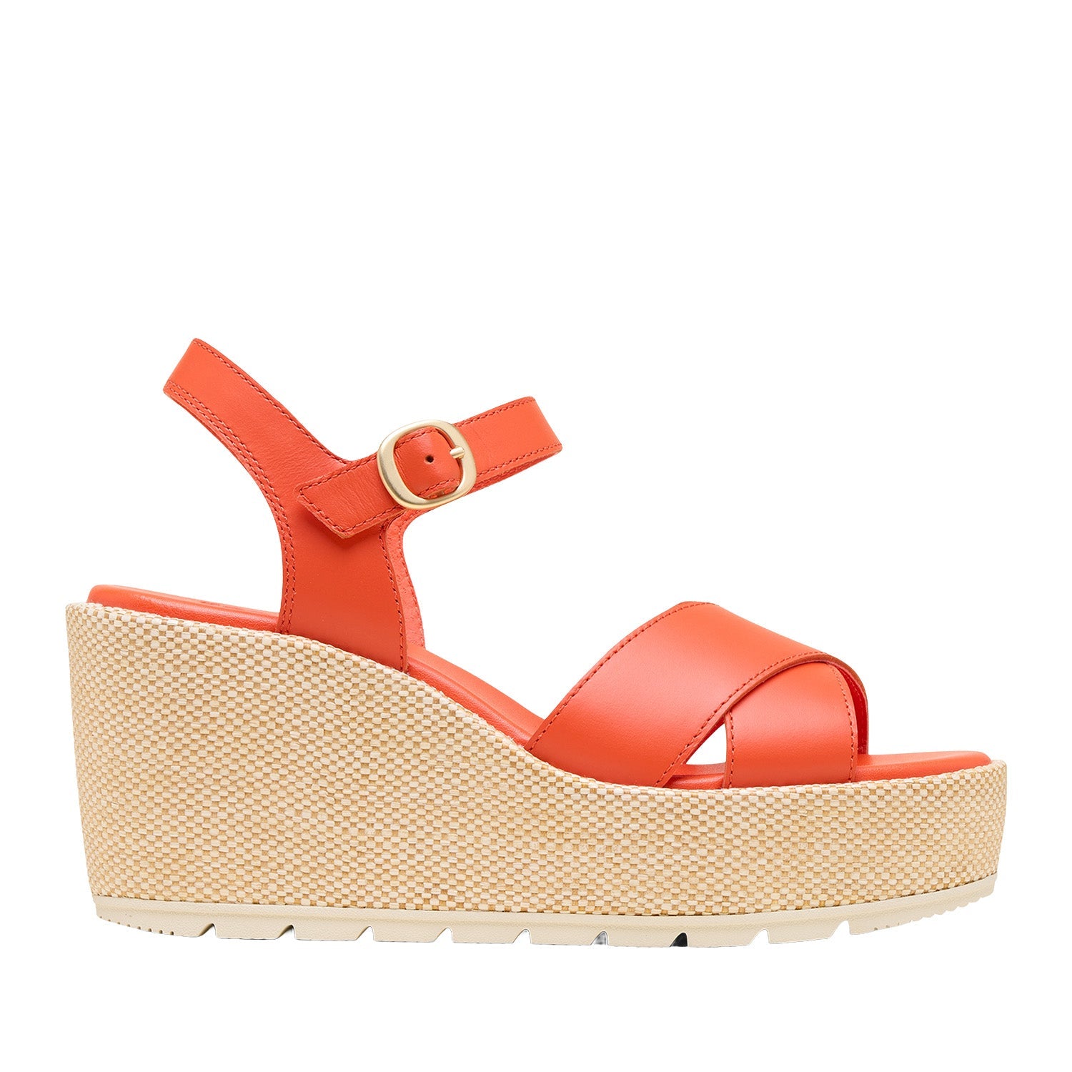 Sorel Women's Sunpeak Wedge Ankle Strap in Crimson Fire/Chalk