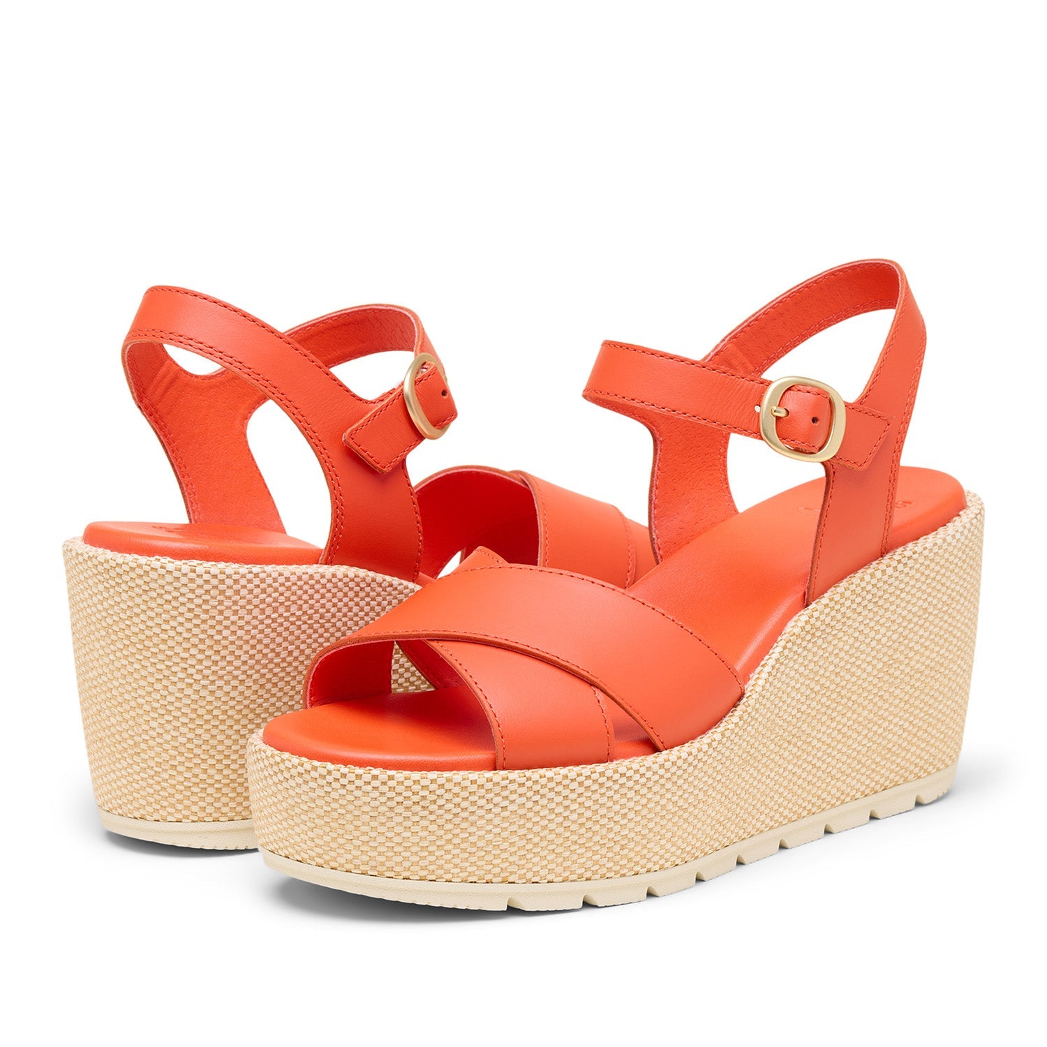 Sorel Women's Sunpeak Wedge Ankle Strap in Crimson Fire/Chalk