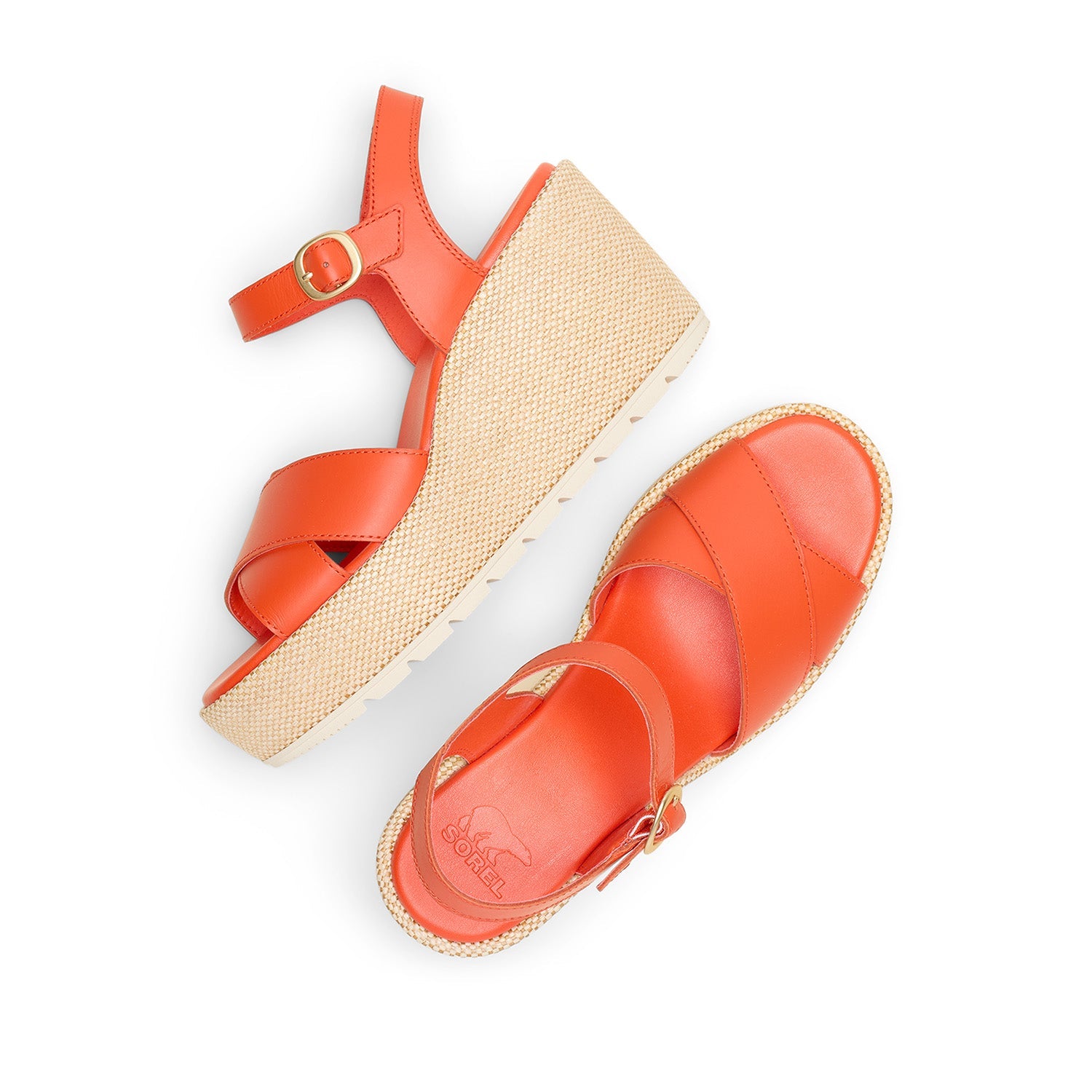 Sorel Women's Sunpeak Wedge Ankle Strap in Crimson Fire/Chalk