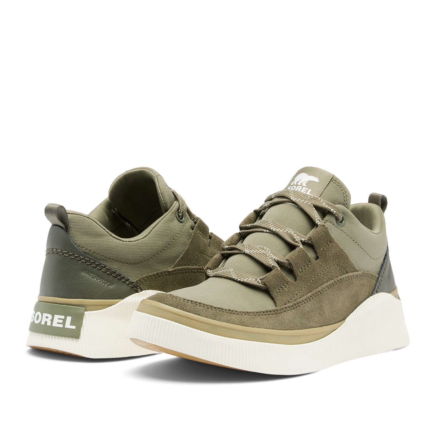 Sorel Women's Out N About IV Low Sneaker WP in Stone Green/Chalk