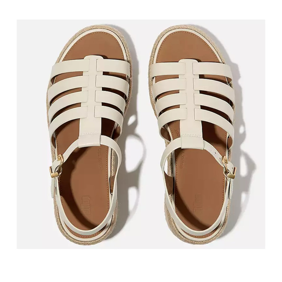 Fit Flop Women's Espadrille Leather Fisherman Wedges in Beige