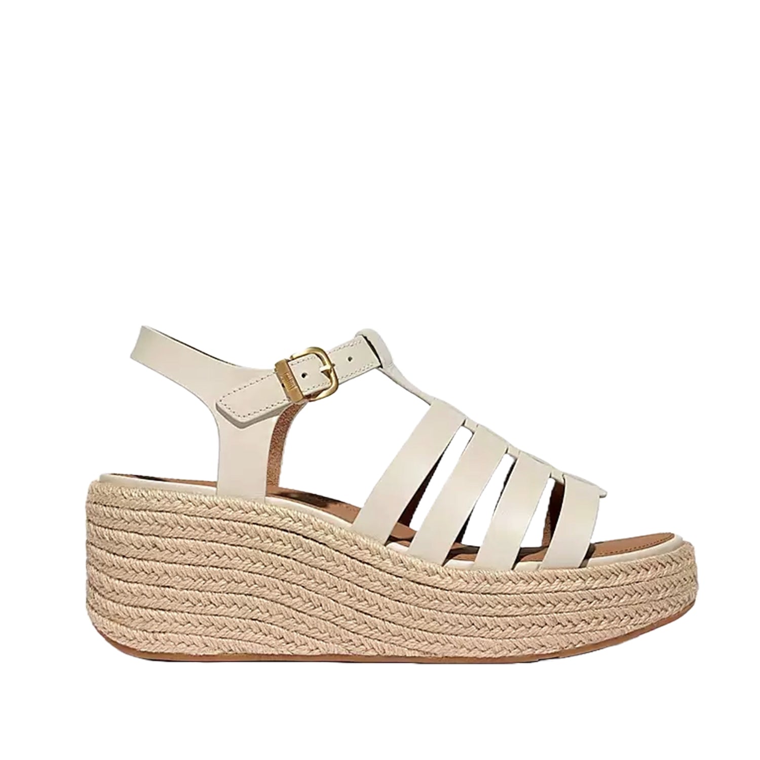 Fit Flop Women's Espadrille Leather Fisherman Wedges in Beige