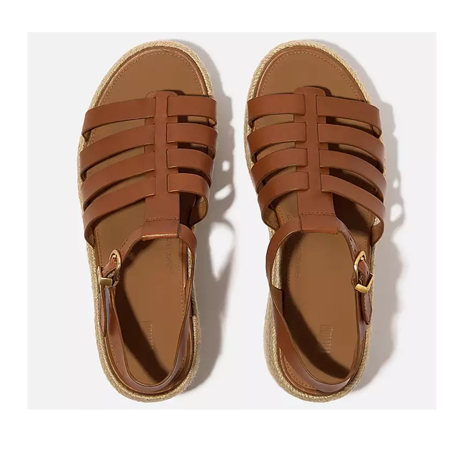 Fit Flop Women's Espadrille Leather Fisherman Wedges in Deep Tan