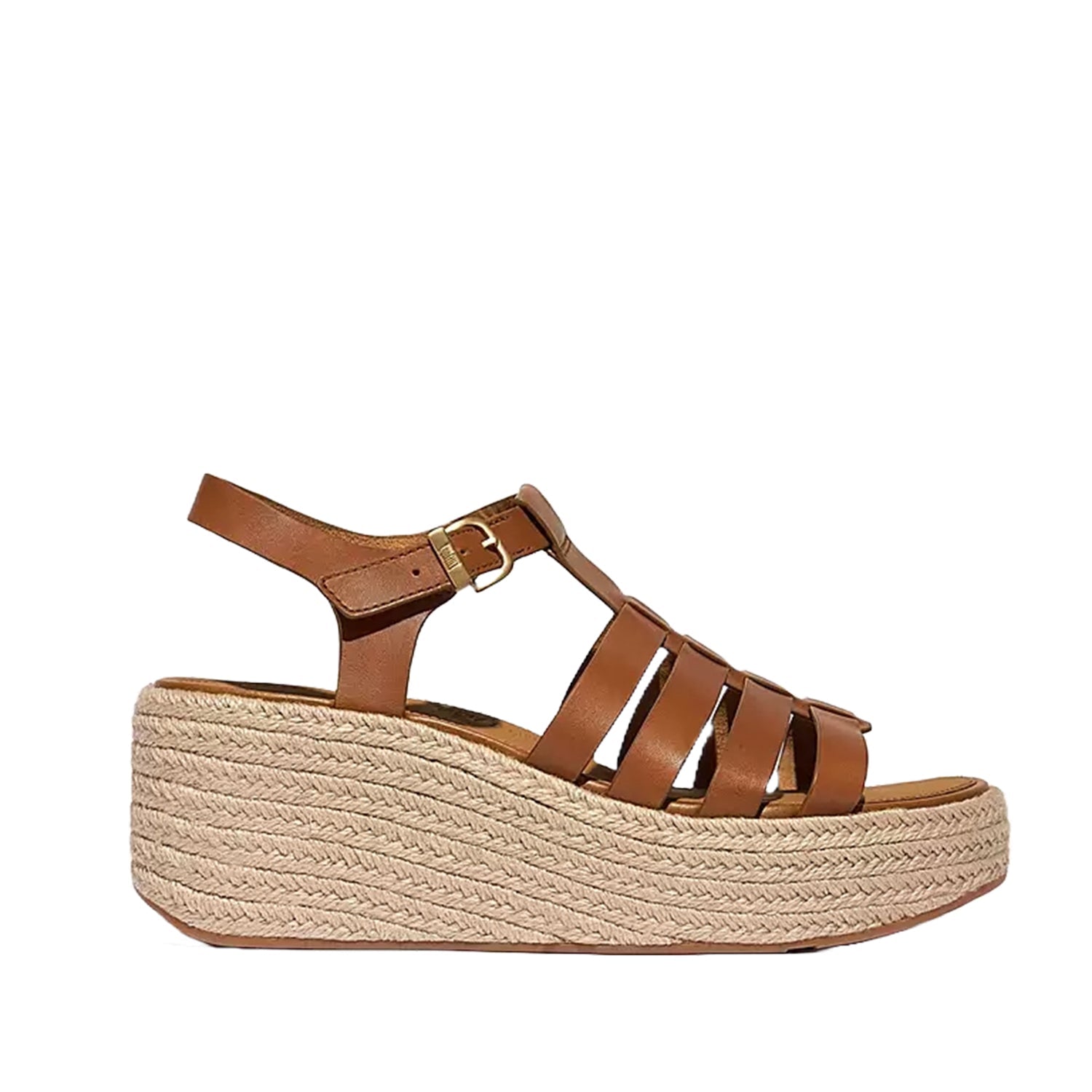 Fit Flop Women's Espadrille Leather Fisherman Wedges in Deep Tan