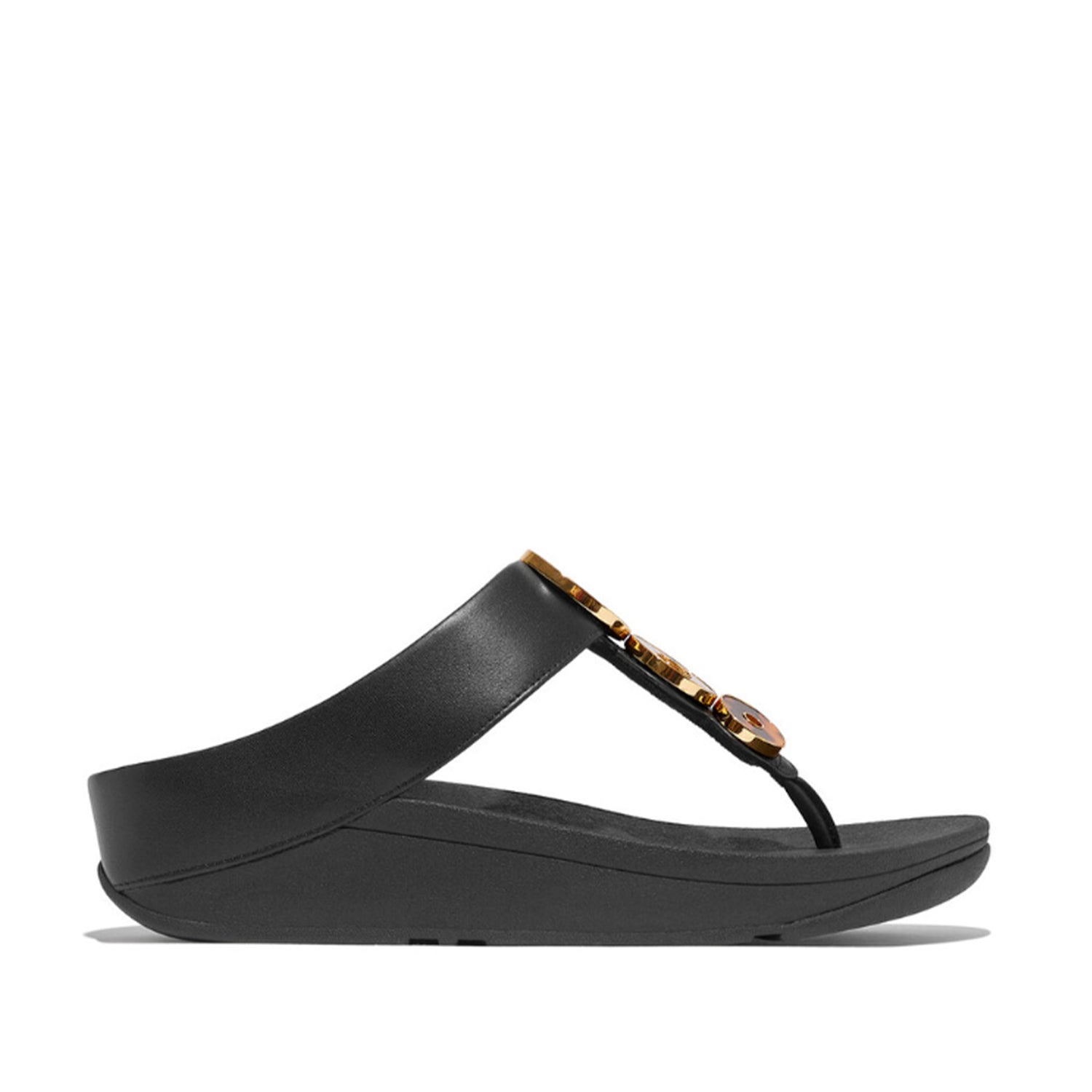 Fitflop Women's Fino Resin Hoop Leather Toe Post Sandal in All Black