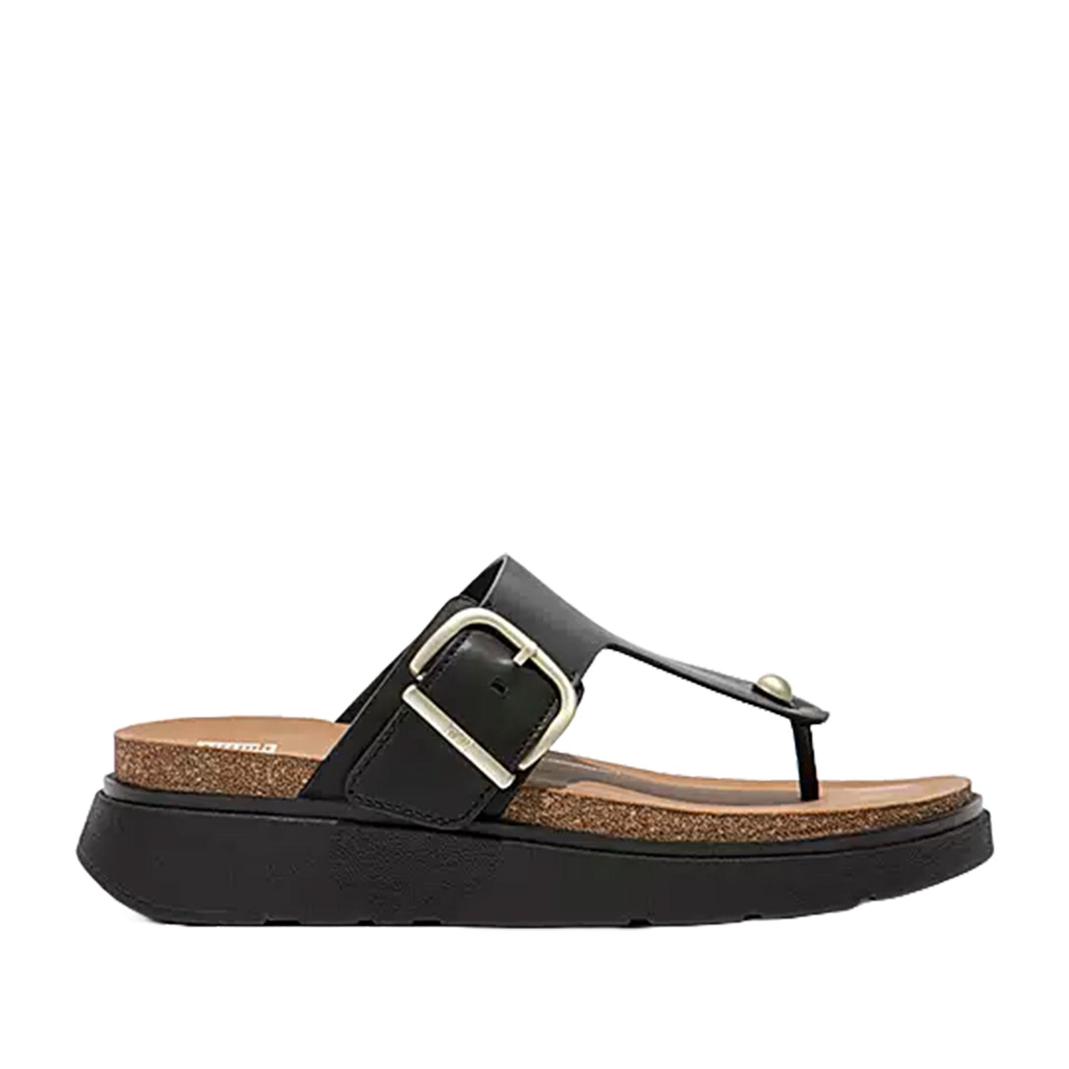 Fitflop Women's Gen-FF Buckle Leather Toe Post Sandal in Black