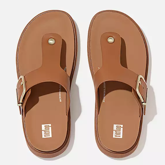 Fitflop Women's Gen-FF Buckle Leather Toe Post Sandal in Light Tan