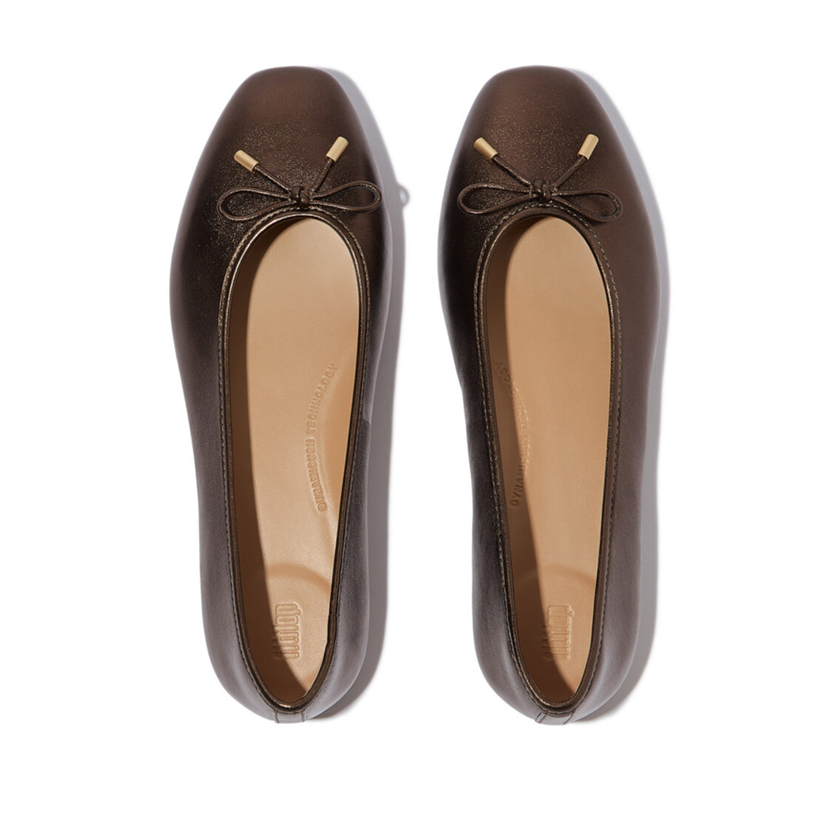 Fitflop Women's DELICATO Bow Soft Metallic-Leather Ballet Flats in Metallic Mole