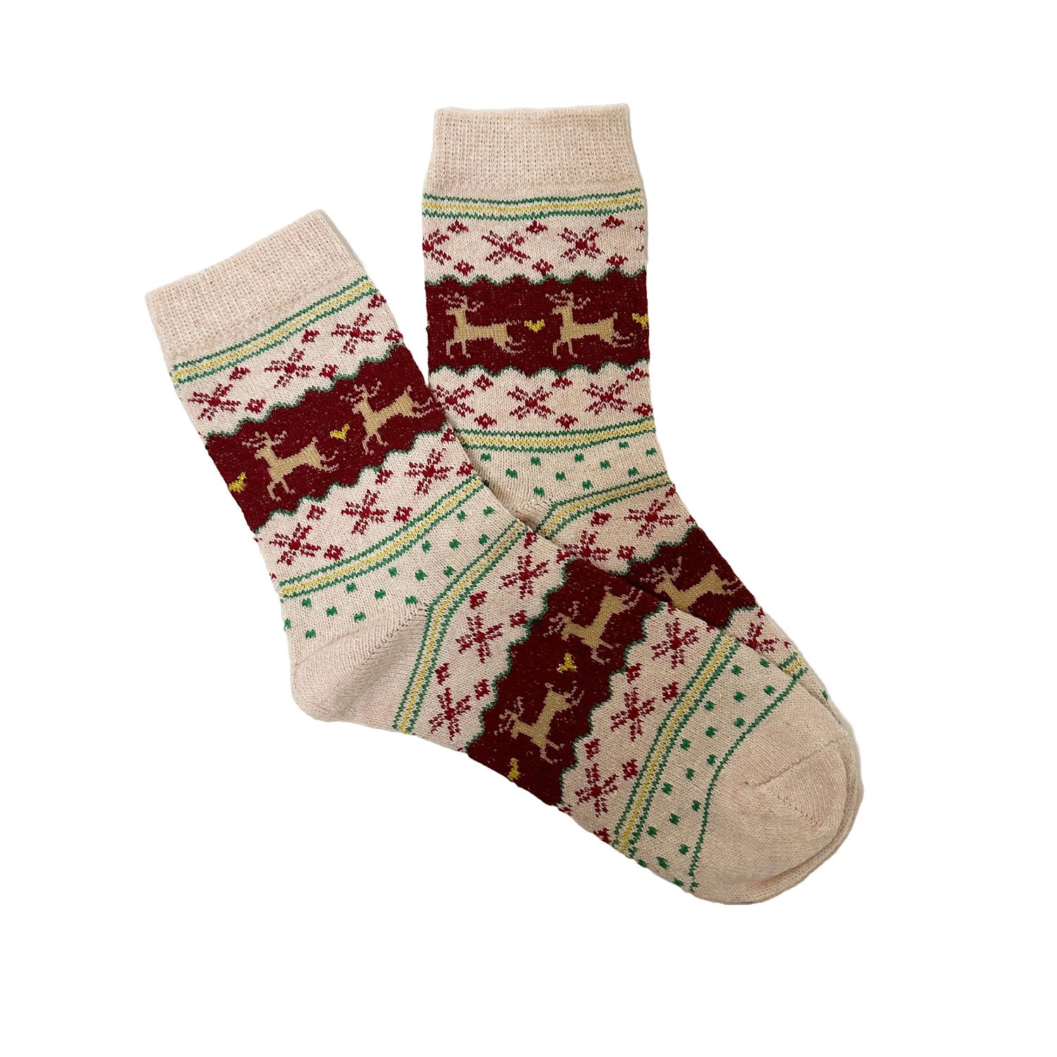 FLOOF Women's Reindeer Socks in Cream/Red