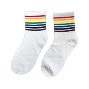 FLOOF Striped Crew Sock in White Rainbow