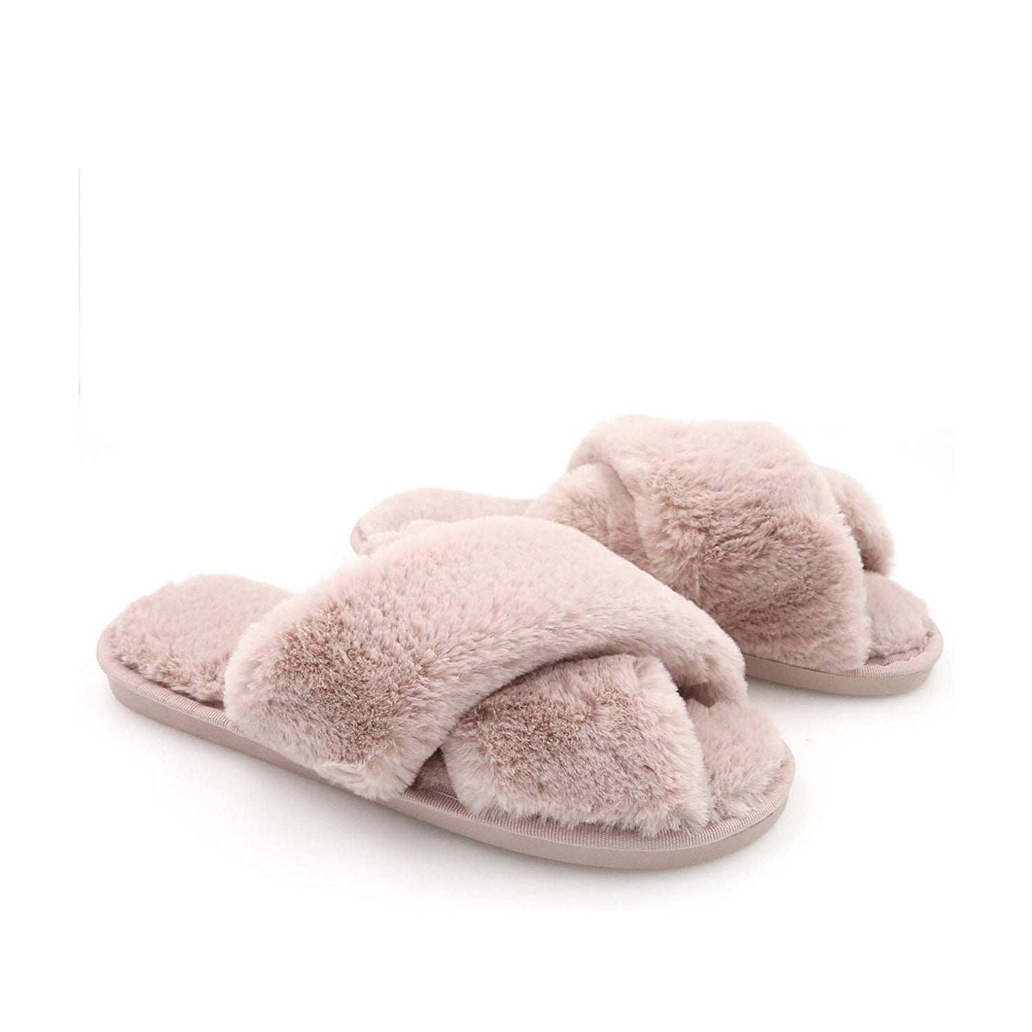 FLOOF Women's Cozy Cross Faux Fur Slippers in Pink