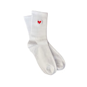Floof Tall Heart Socks in White/Red