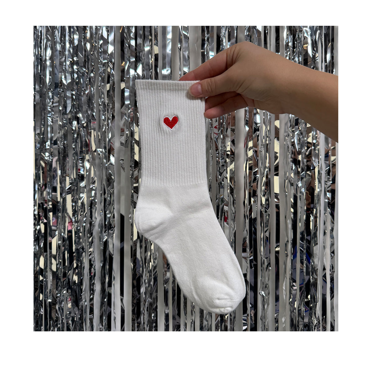 Floof Tall Heart Socks in White/Red