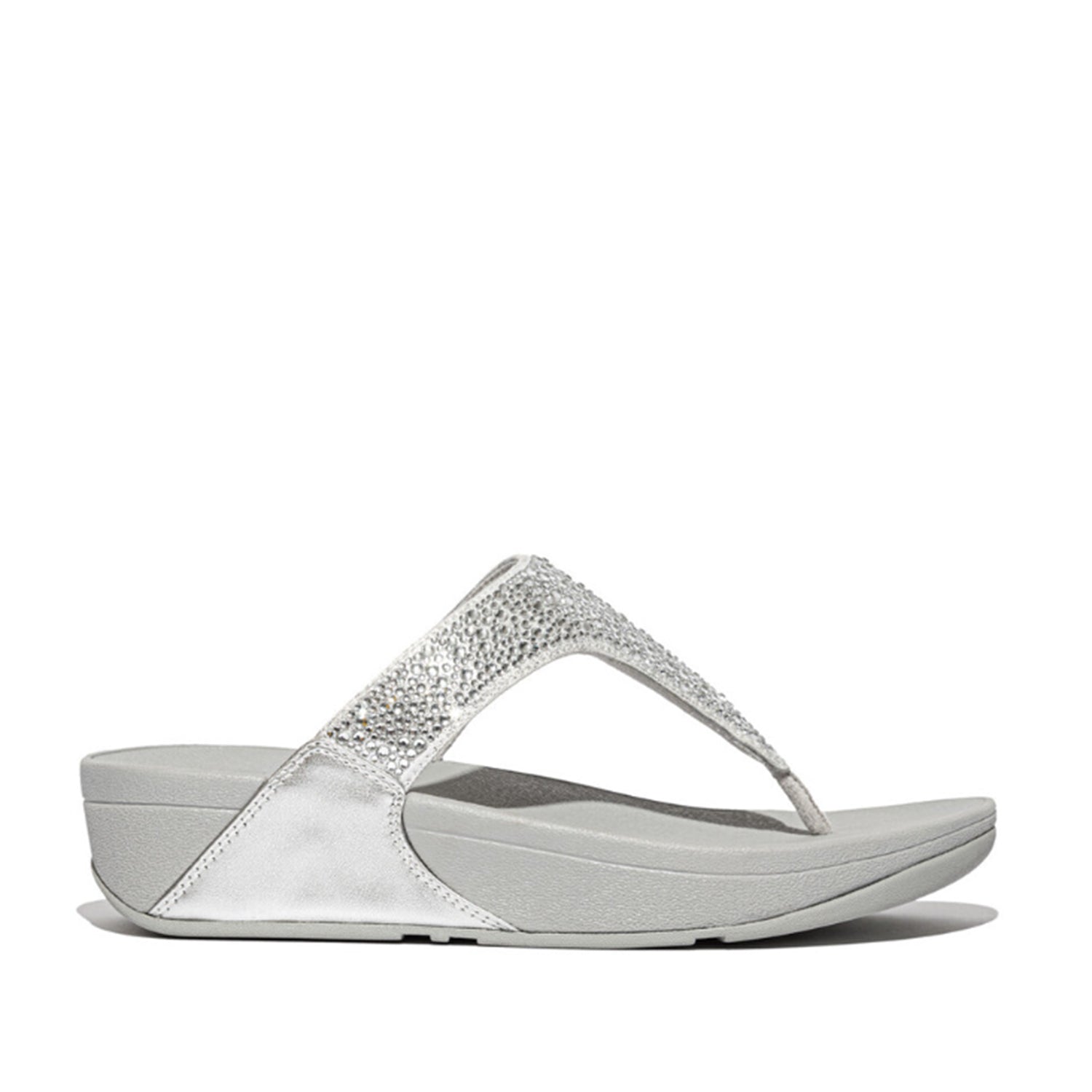 Fitflop Women's Lulu Crystal Toe Post Sandal in Silver