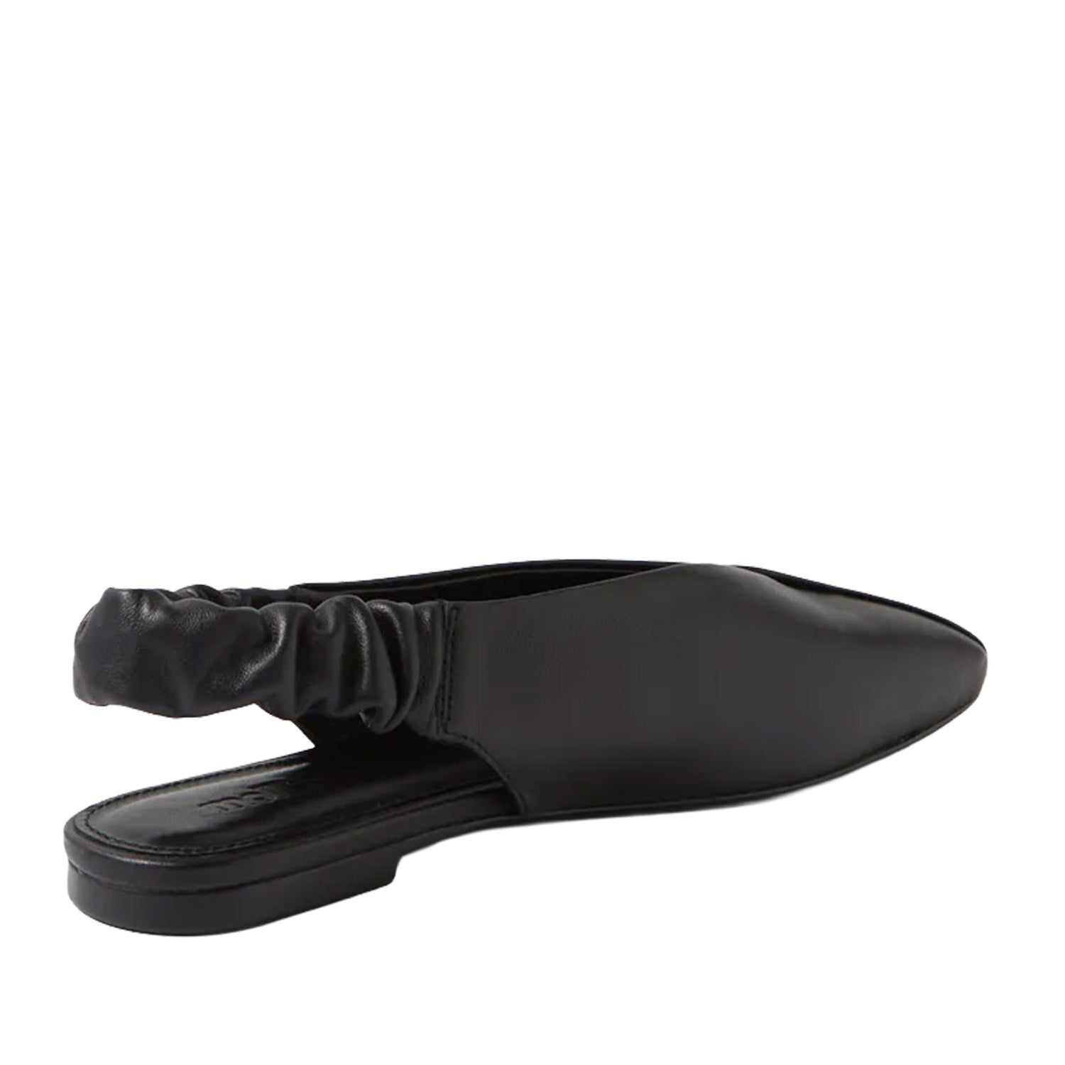 Black loafer with scrunch backstrap on a white background