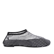 Black mesh flat with rhinestone detailing on a white background.