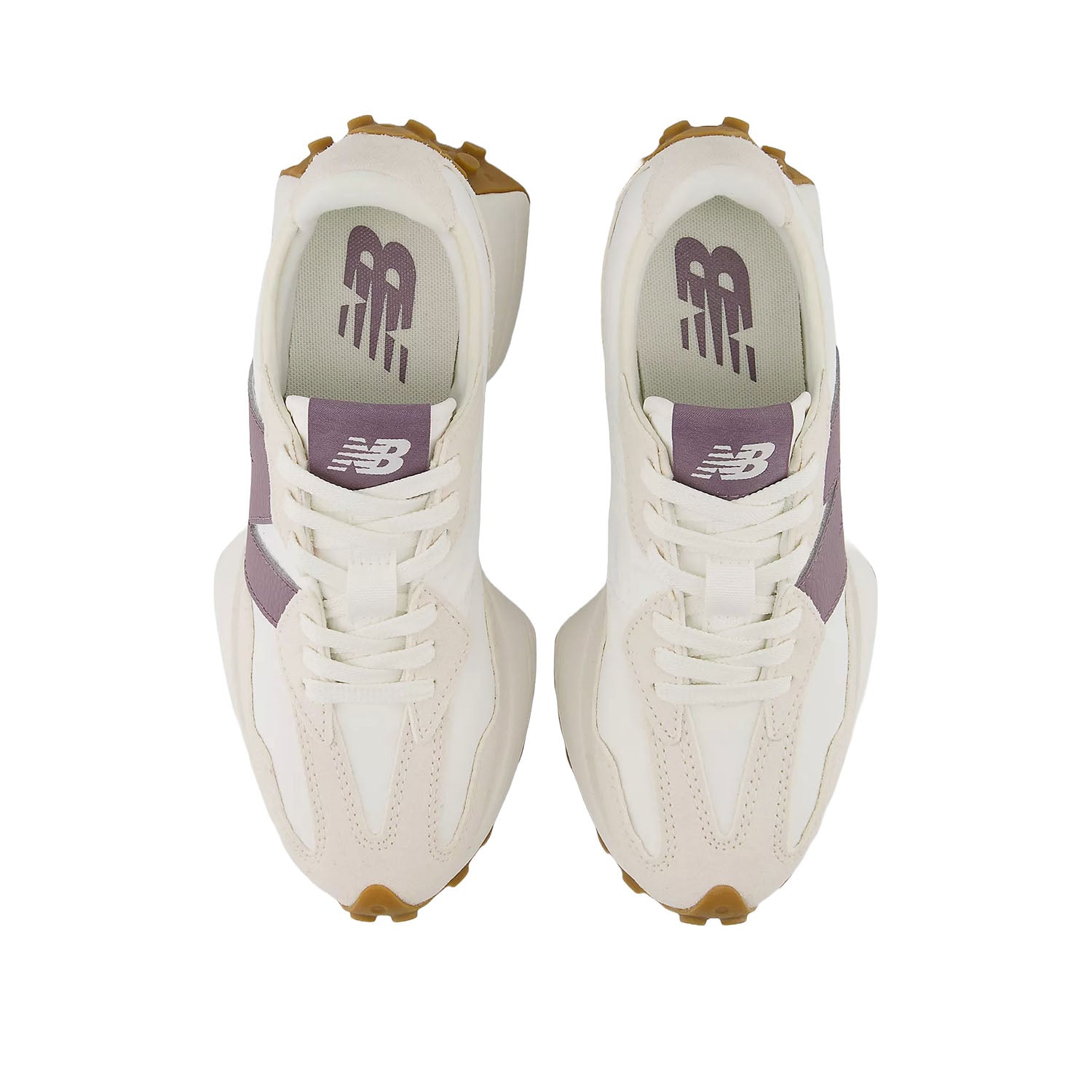 New Balance Women's 327 in Linen with Sea Salt and Dark Ice Wine