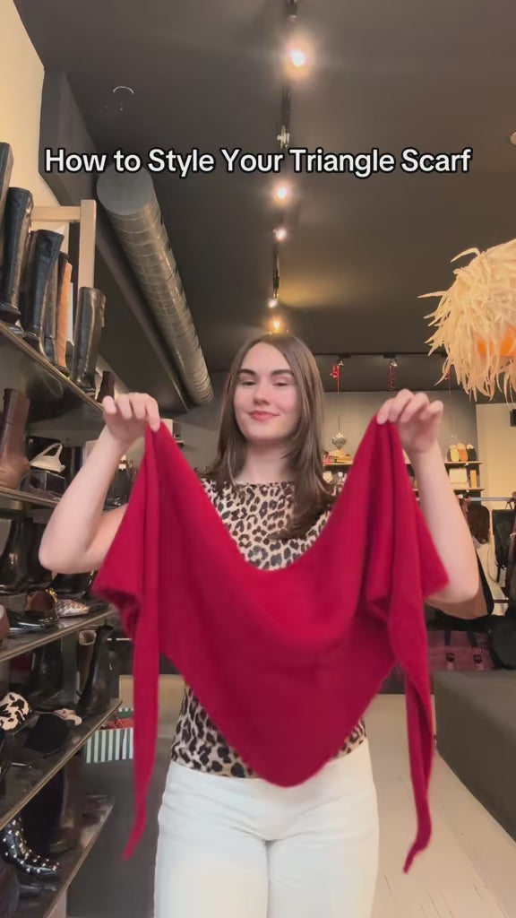 Load video: Floof Triangle Scarf in Red