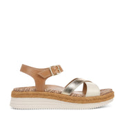 Vionic Women's Mar Strappy Platform Sandal in Gold Camel